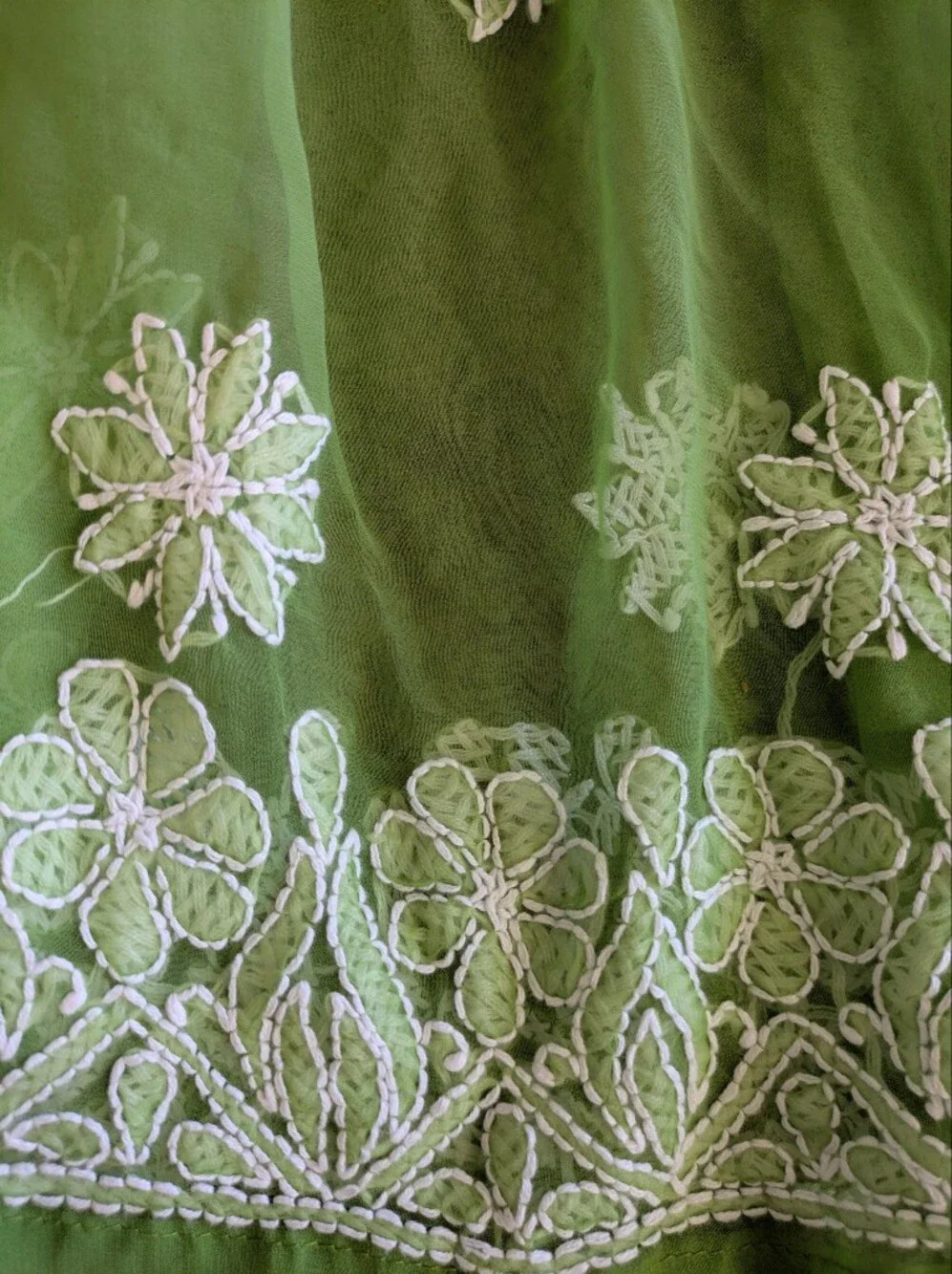 Handmade Fairycore Renfaire Sheer Mesh Dress Embroidered Floral Large - Picture 7 of 9